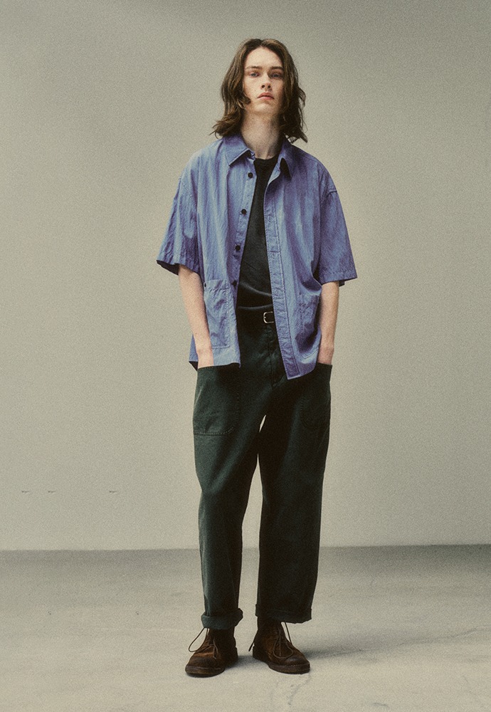 Garment Dyed Two Pocket Half Shirt_ French Blue