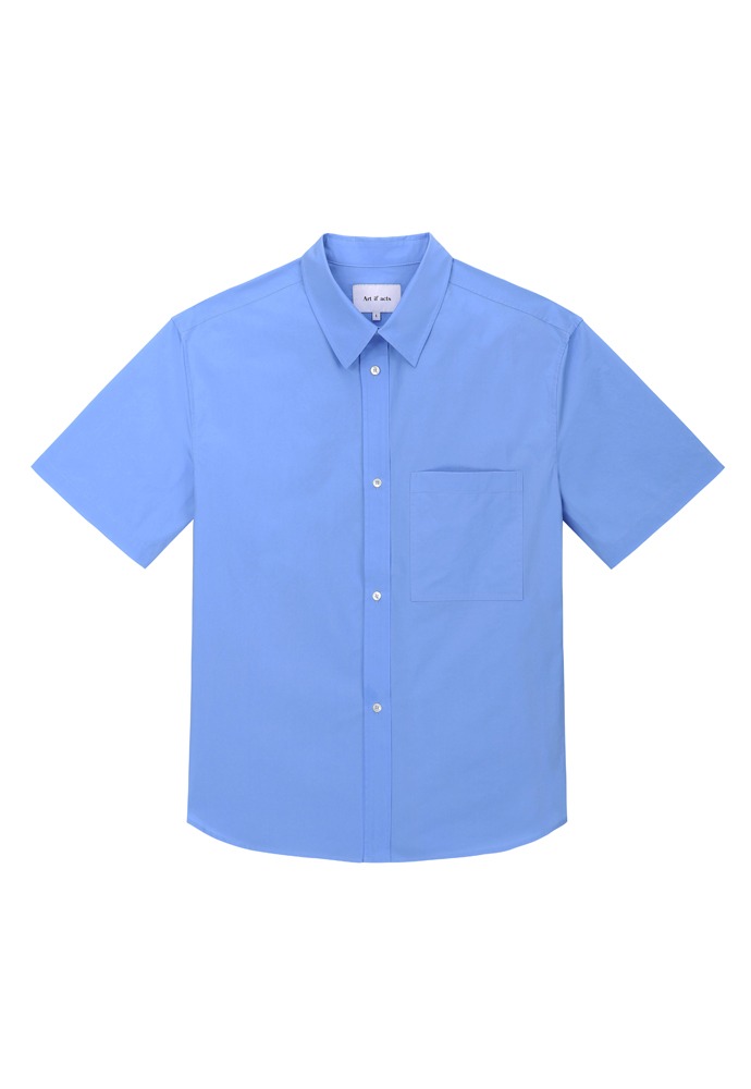 New Solid Pocket Half Shirt_ Sax Blue