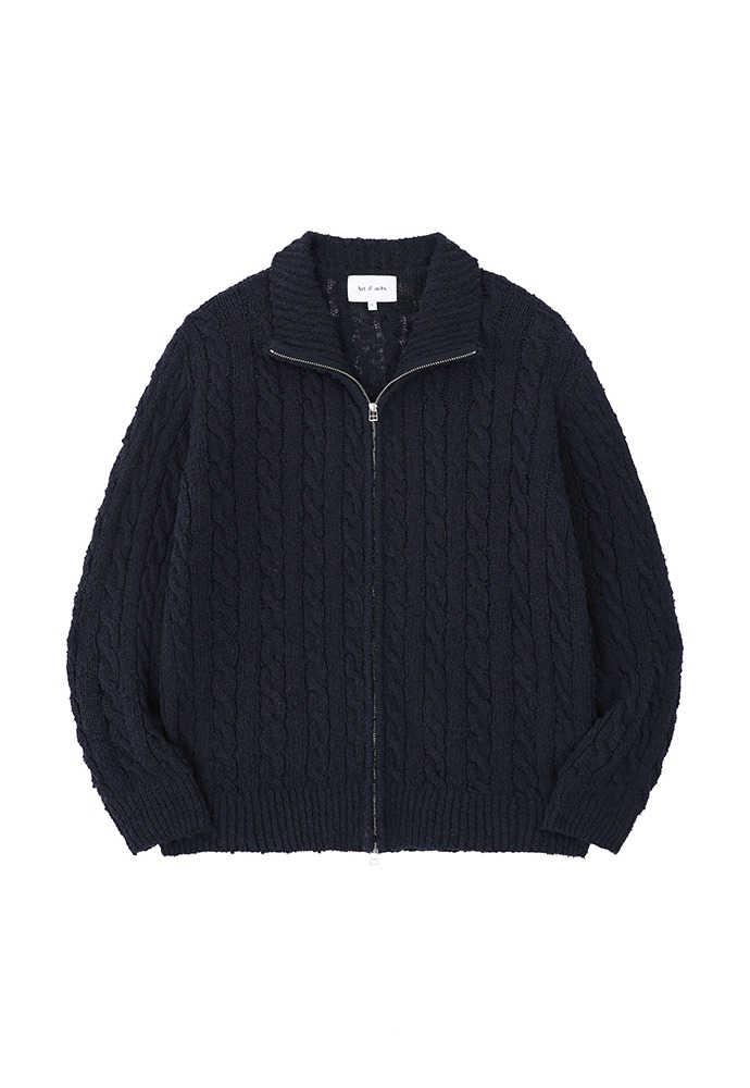 Boucle Cable-knit Zip-up_ Dark Navy