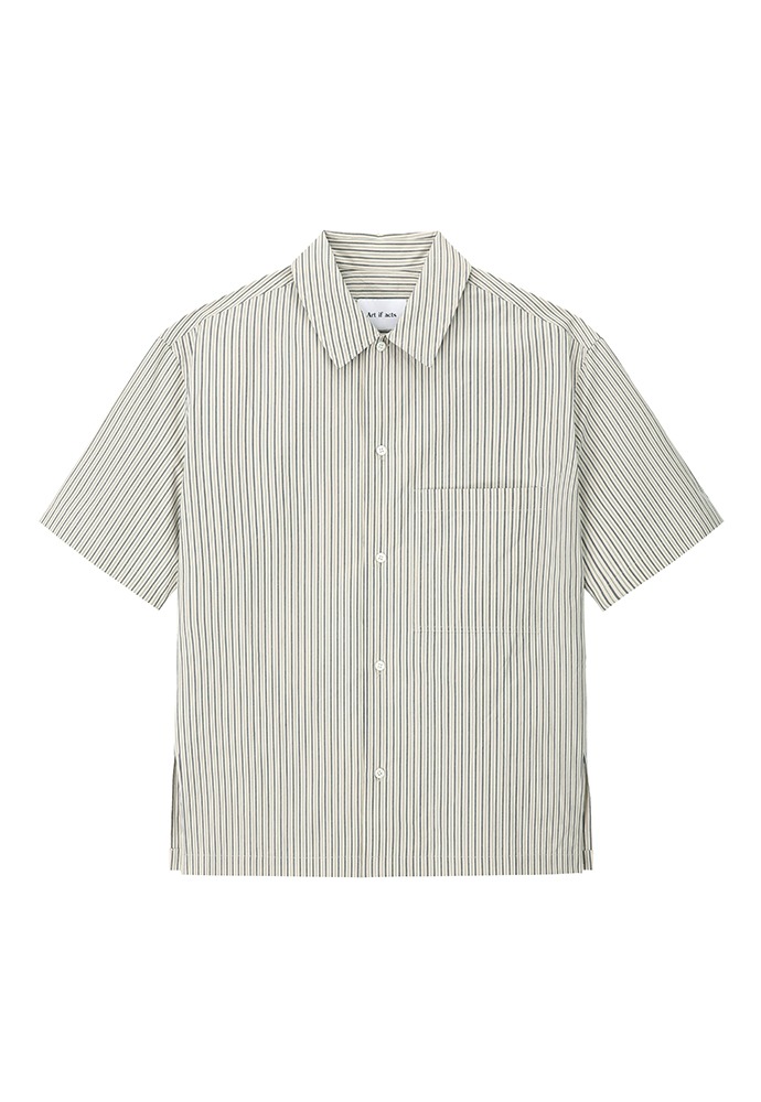 Stripe Pocket Half Shirt_ Green Line