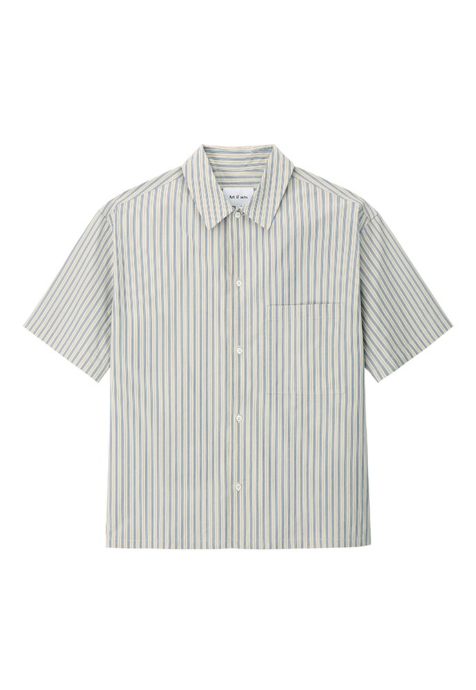 Stripe Pocket Half Shirt_ Blue Line