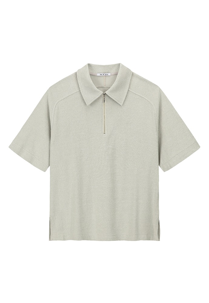 Terry Half Zip-up Shirt_ Light Grey