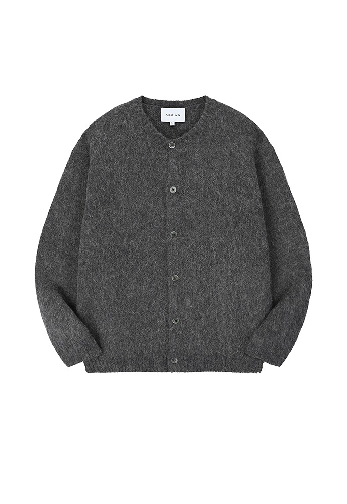 Mohair Round Neck Cardigan_ Charcoal