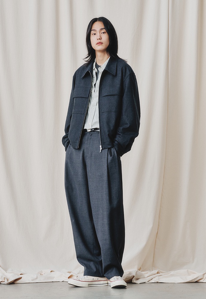 Wool Side Two Tuck Pants_ Charcoal