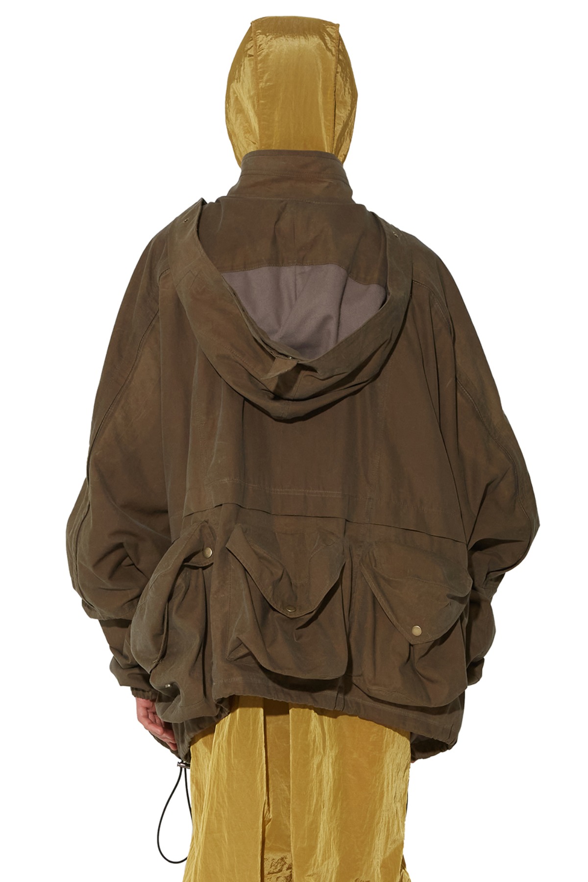 Oversized Multi-Pocket Windbreaker Waxed Jacket &#039;THE HUMAN DRESS&#039;