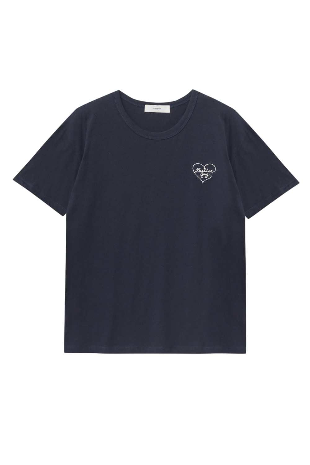 Heart Embroidery Cotton T-shirt (Navy)