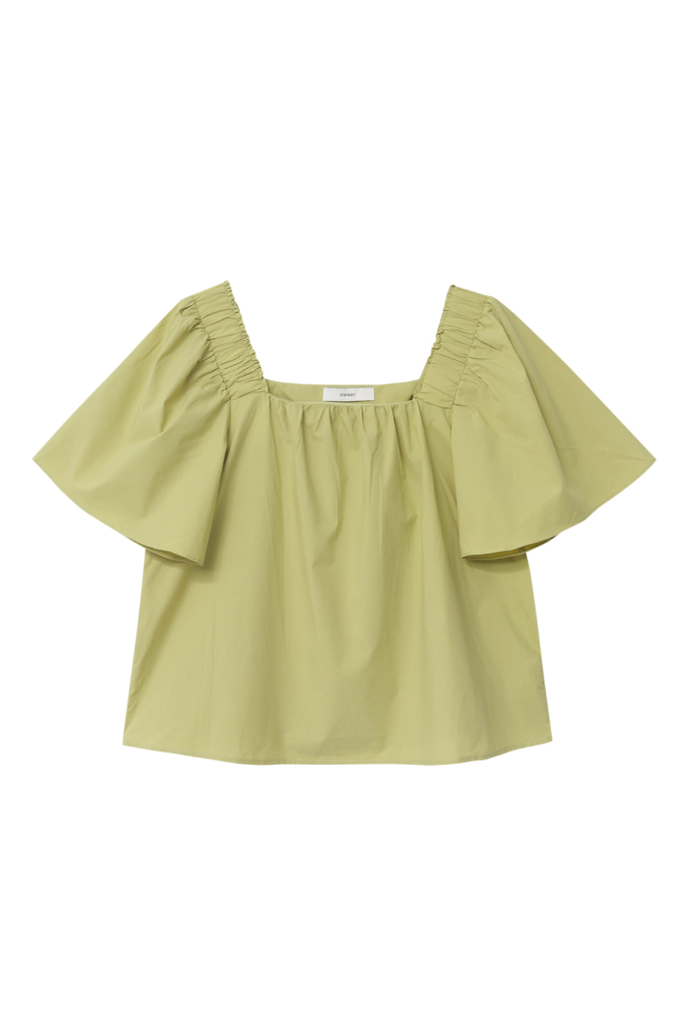 Square-neck Banding Sleeve Blouse (Lime)