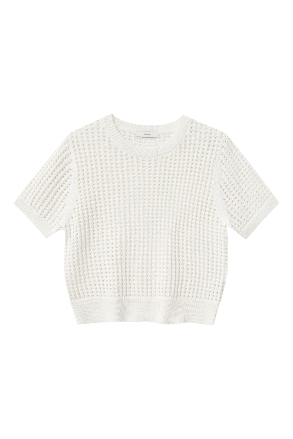 Crew Neck Waffle Knit Top (Ivory)