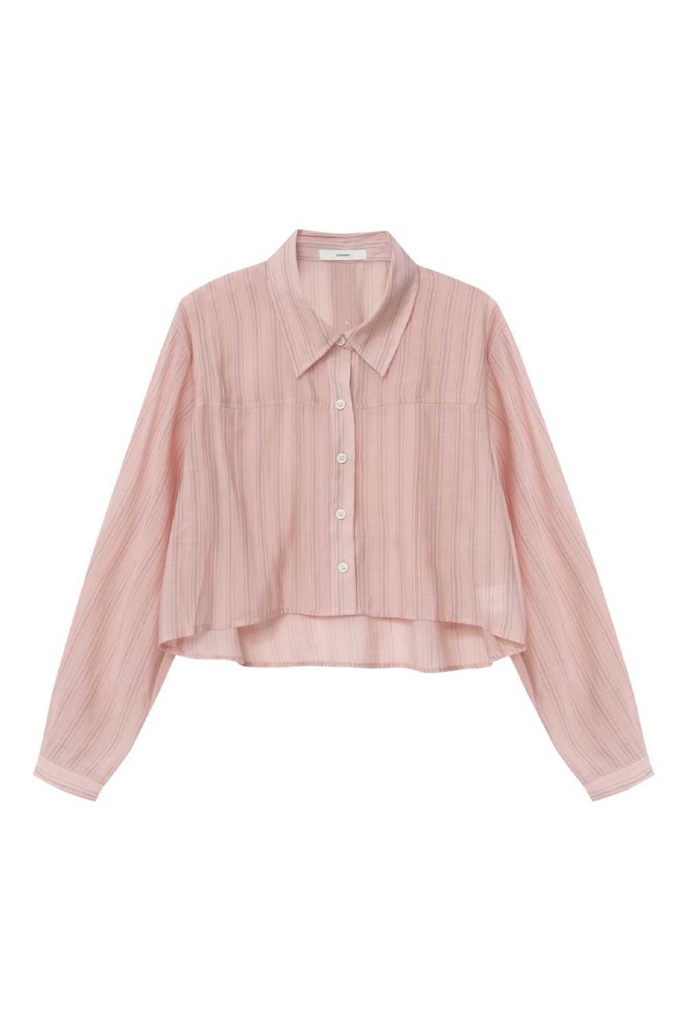 Cropped Pointed Collar Striped Shirt (Pink)