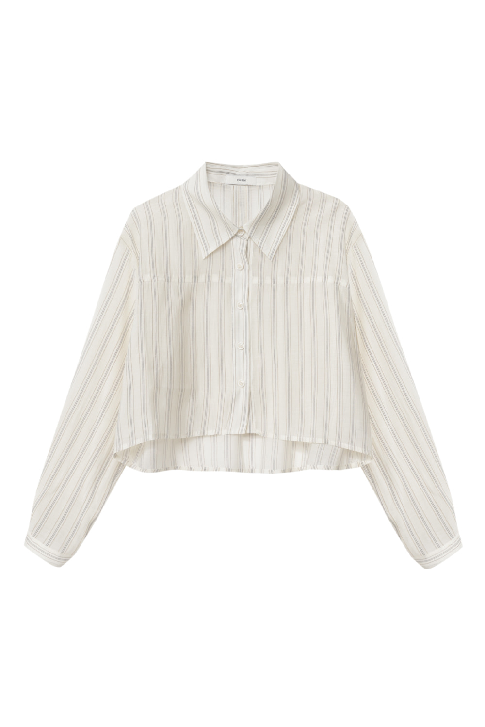 Cropped Pointed Collar Striped Shirt (Beige)