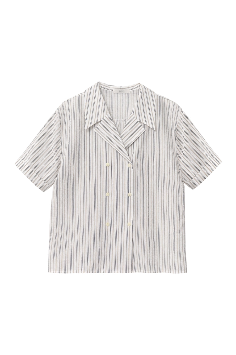 Double-breasted Notched Collar Shirt (Stripe)