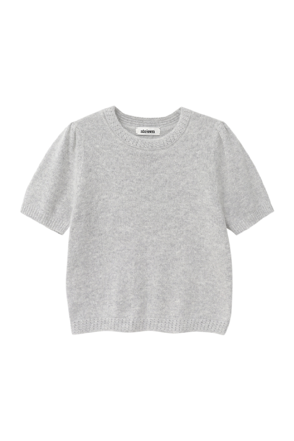 Lace Trimmed Puff Sleeve Knit Top (Gray)
