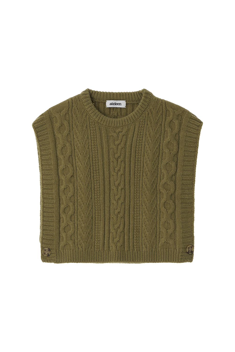 One Button Cable Knit Vest (Olive)