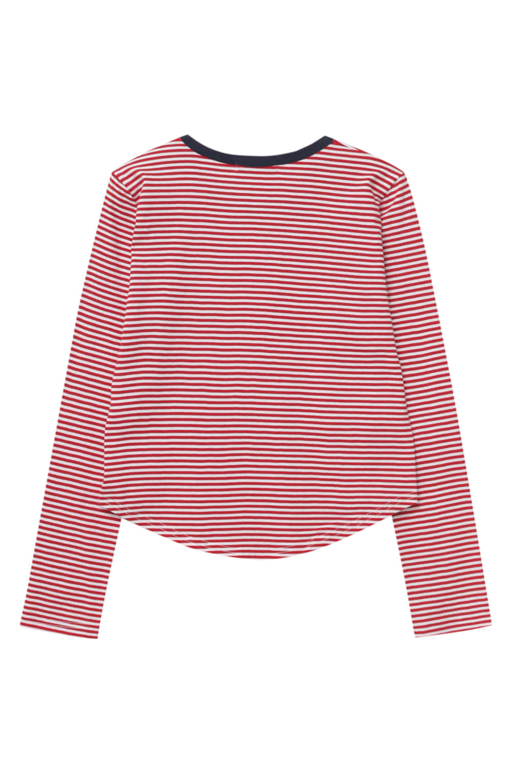 Neckline Colored Cotton Long Sleeve T-shirt (Red)