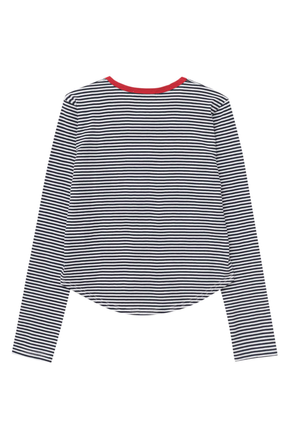 Neckline Colored Cotton Long Sleeve T-shirt (Navy)