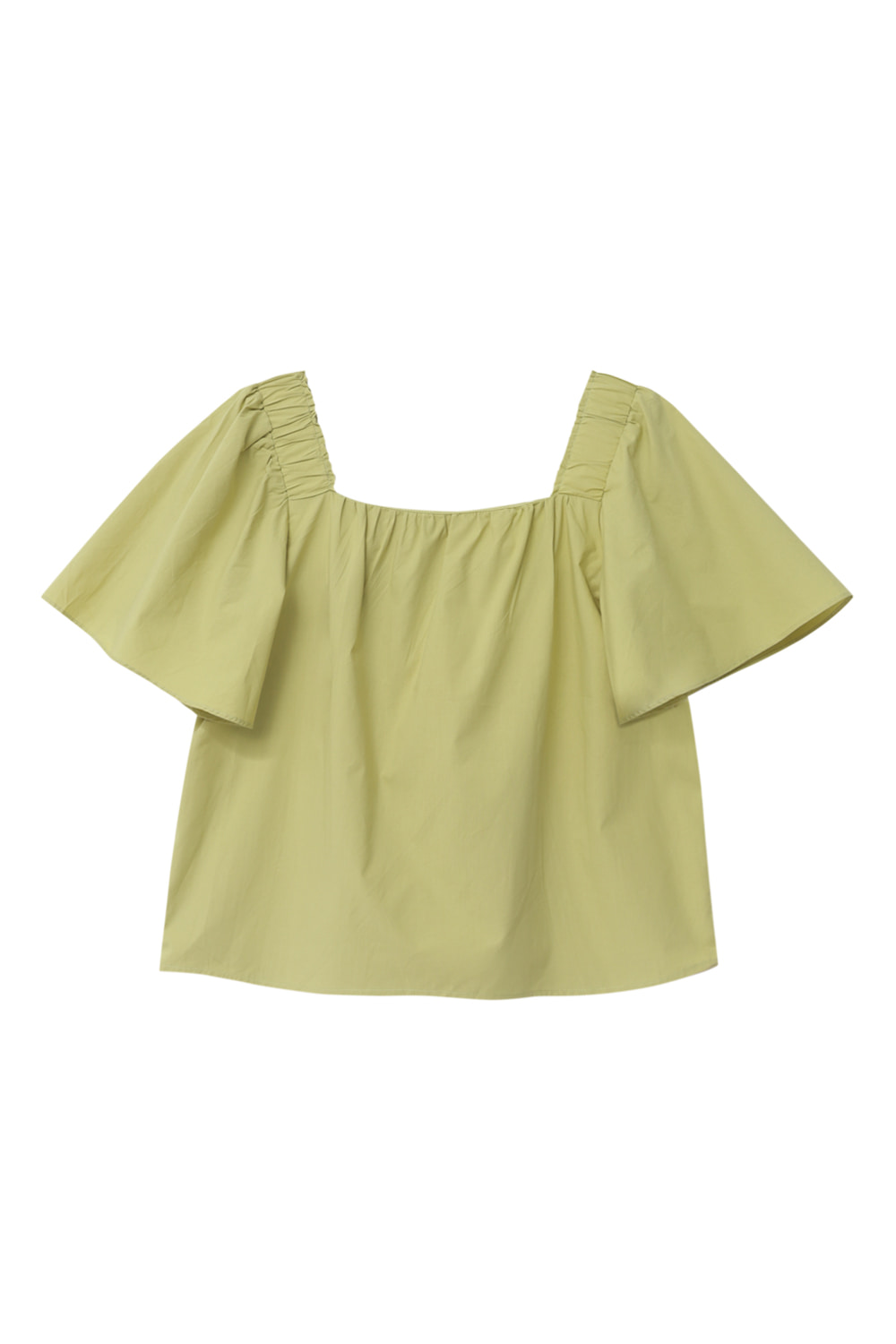 Square-neck Banding Sleeve Blouse (Lime)