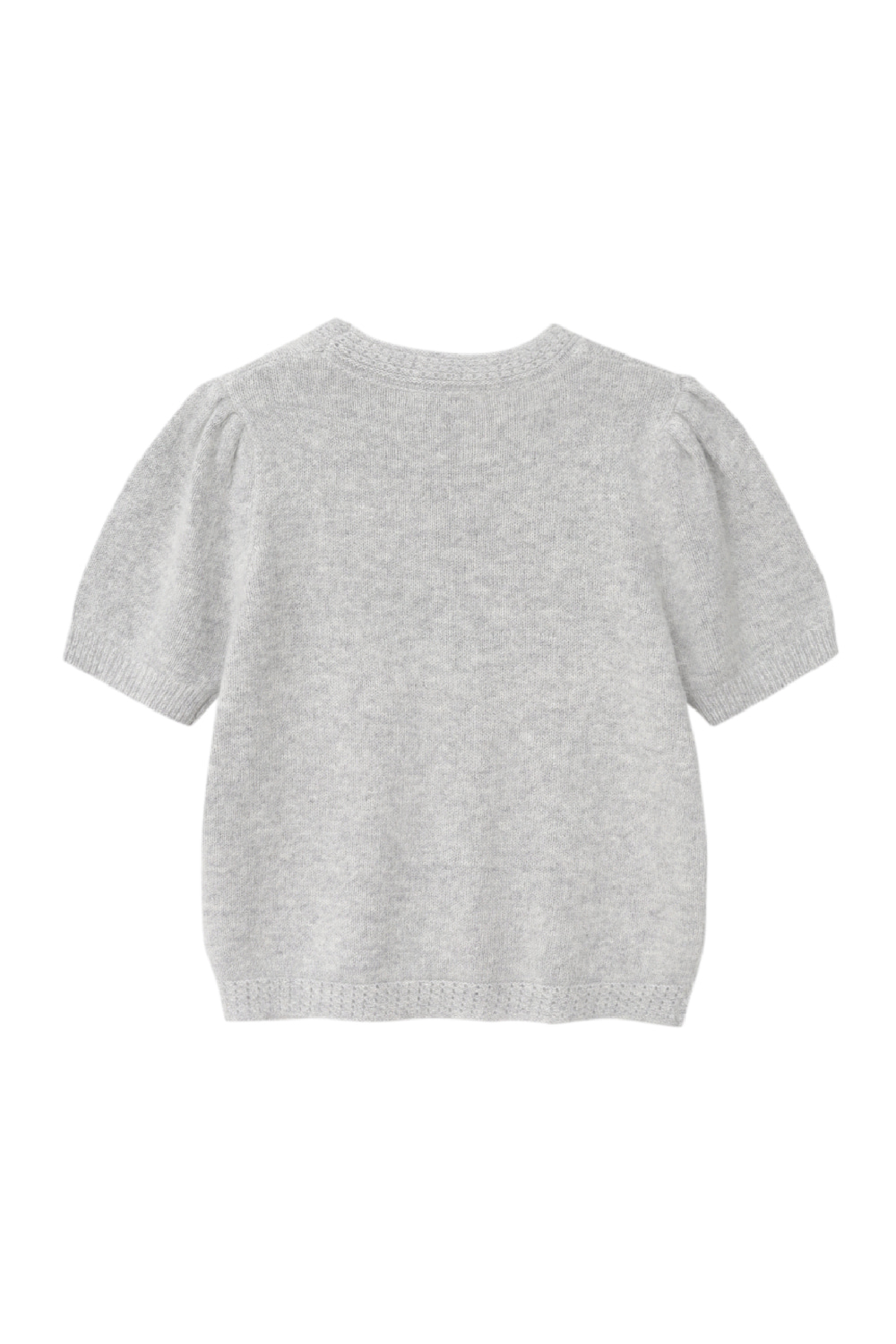 Lace Trimmed Puff Sleeve Knit Top (Gray)