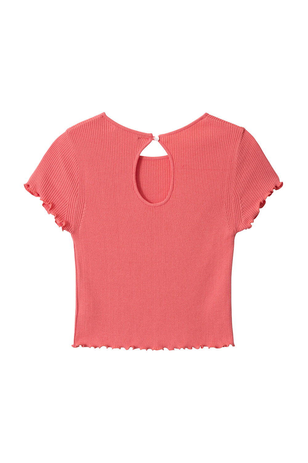 Wave Frill Crop Knit Top (Coral)