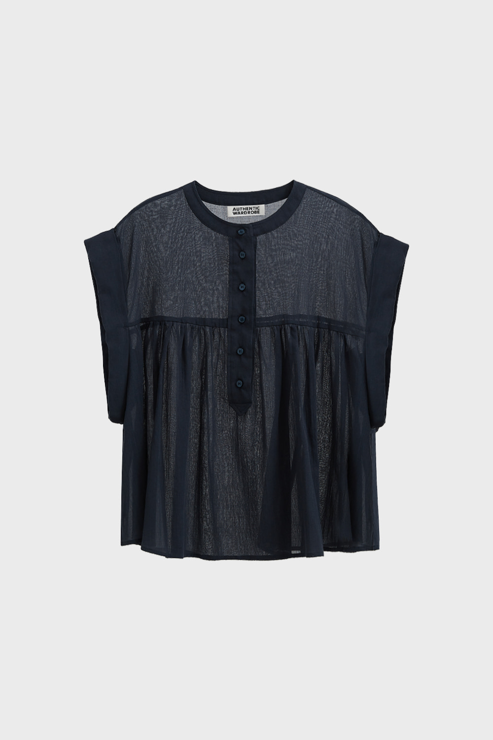 Flare Button Blouse (Navy)