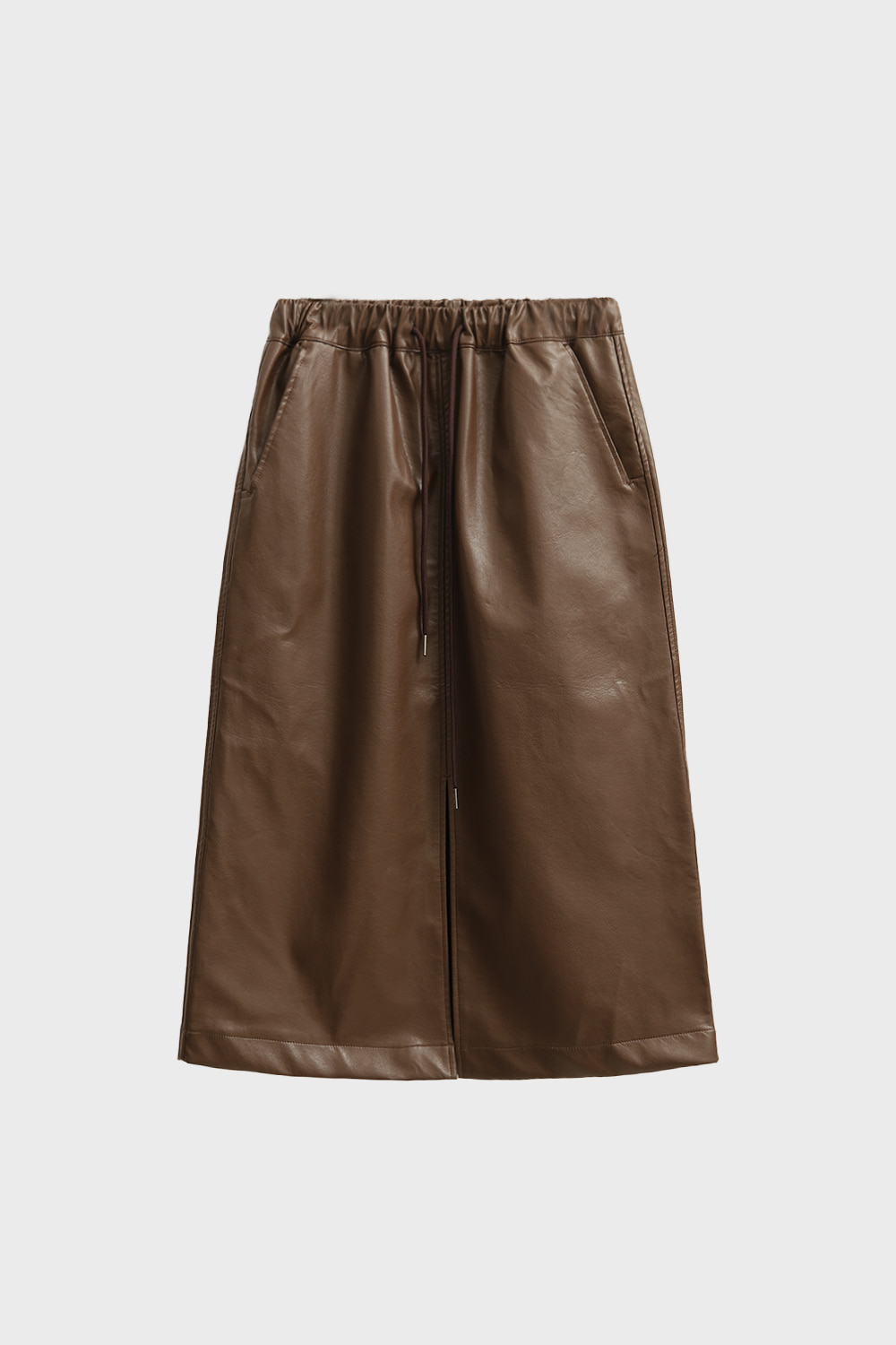 [EXCLUSIVE]Eco Leather Front Slit Skirt[Brown]