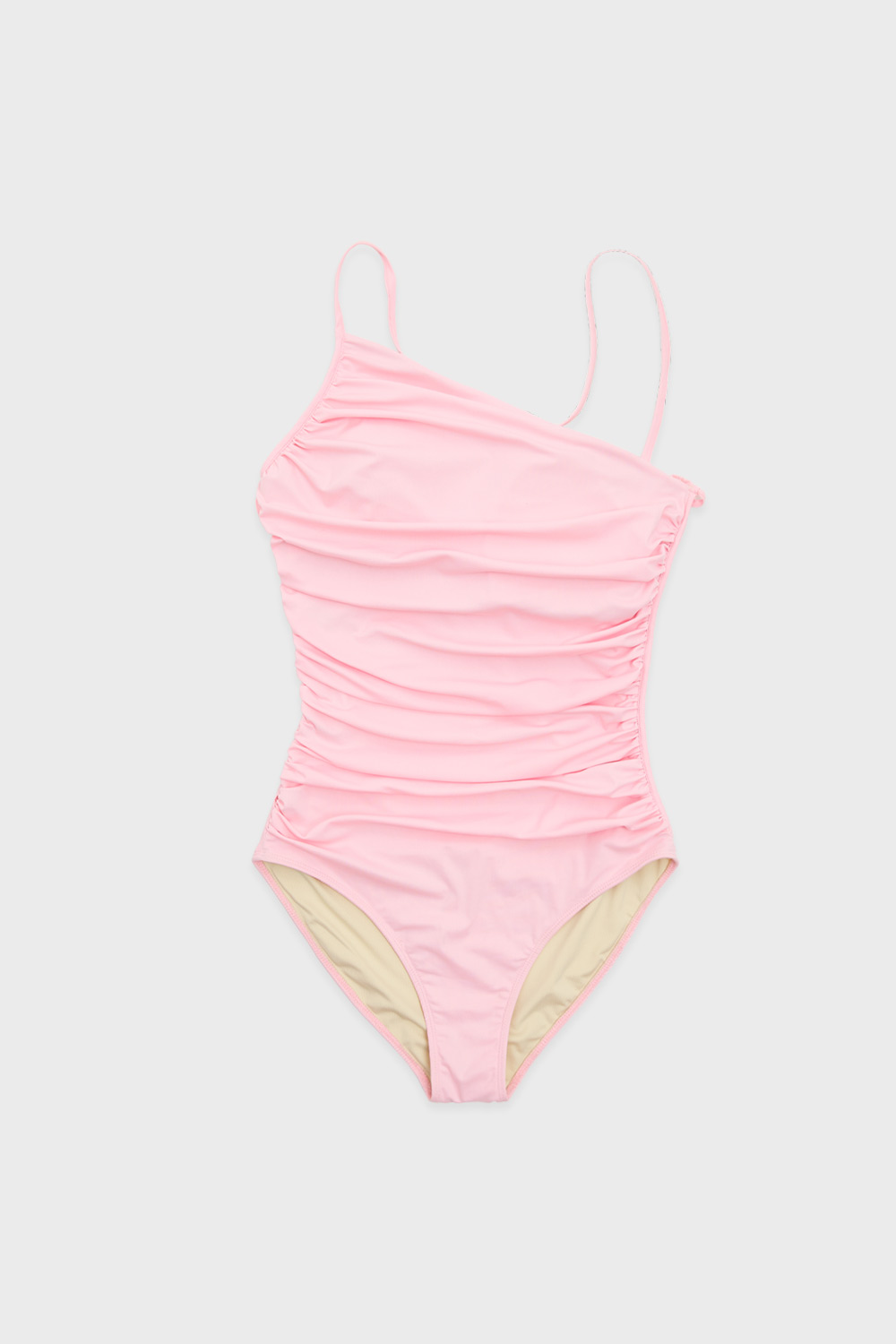 One Shoulder Shirring Swimsuit (Pink)
