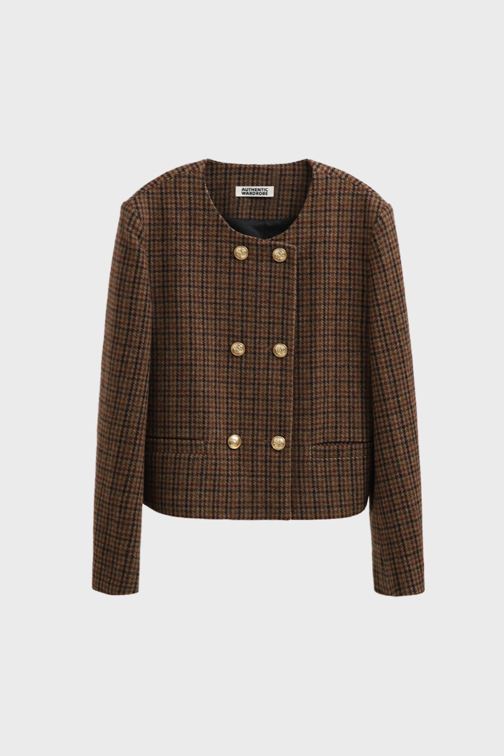 wool checkered double cropped jacket