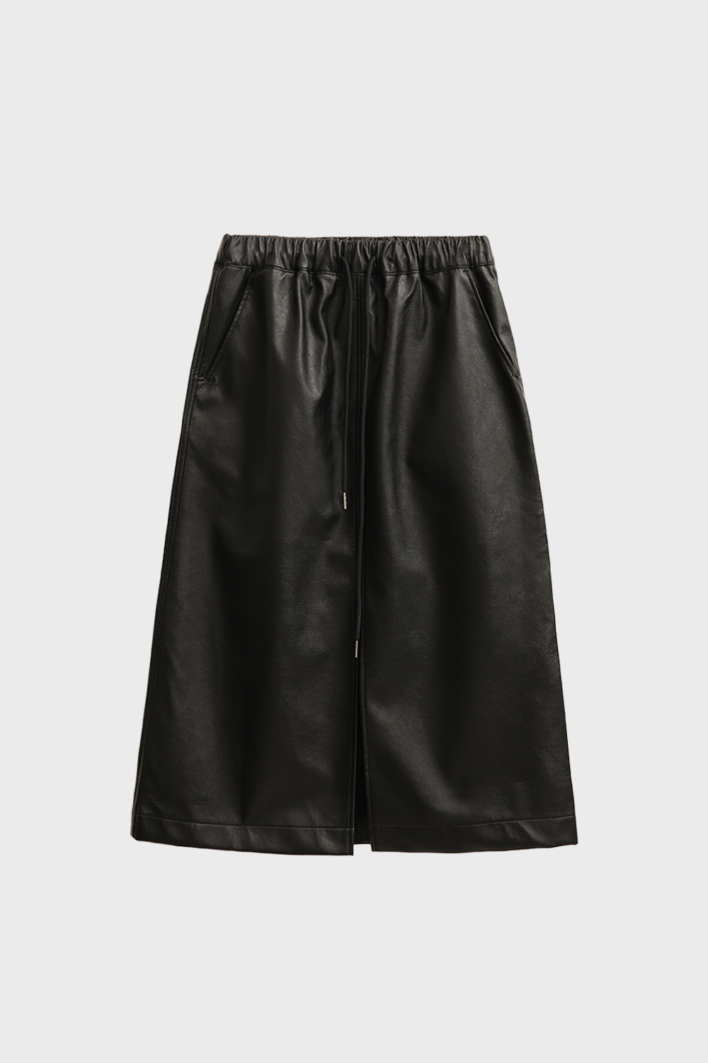 [EXCLUSIVE]Eco Leather Front Slit Skirt[Black]