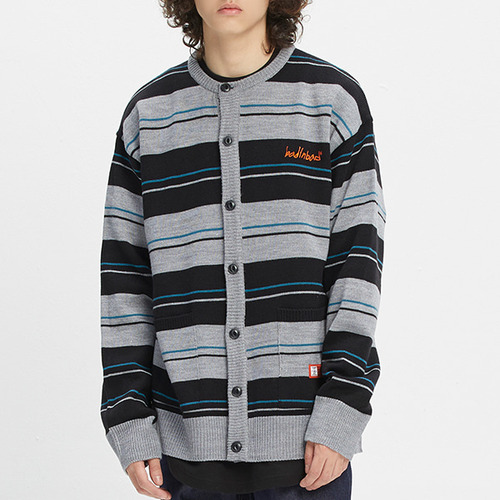 STRIPED KNITTED CARDIGAN_GREY