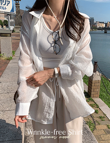 파리스 링클프리 긴팔셔츠(2color) [여름 봄 루즈핏 카라 주름없는 긴팔 살안타 포켓 출근룩 휴가룩 바캉스 휴양지]