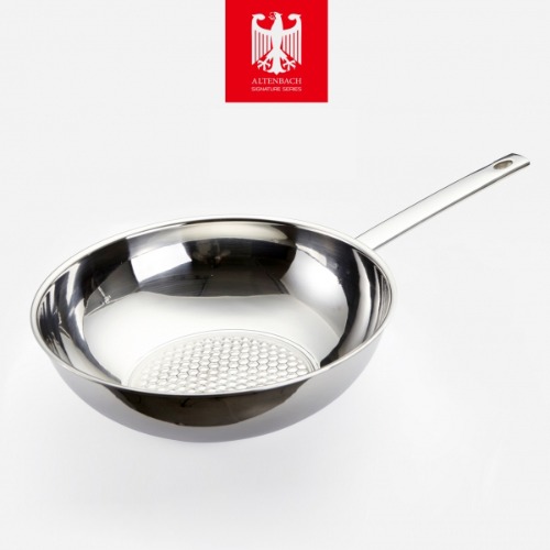 Solid stainless steel wok pan 28cm