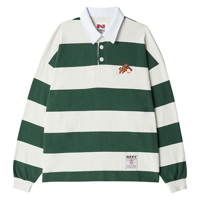[COLLECTION LINE] NEW IVY LEAGUER OVERSIZE STRIPE RUGBY T-SHIRTS GREEN