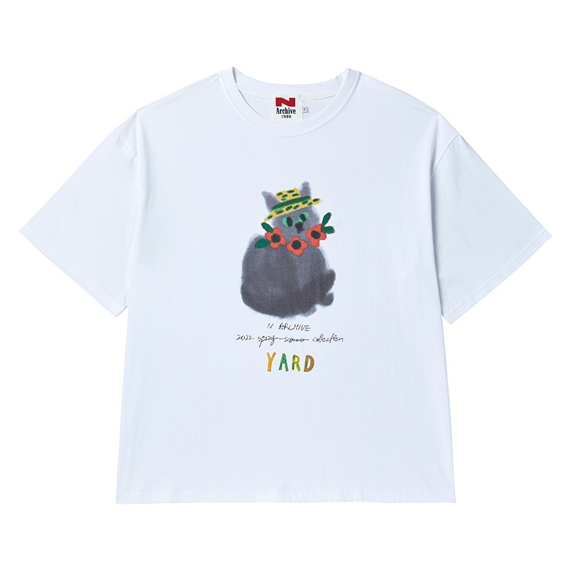 [COLLECTION LINE] YARD CAT HAND PRINTING LOGO T-SHIRTS WHITE