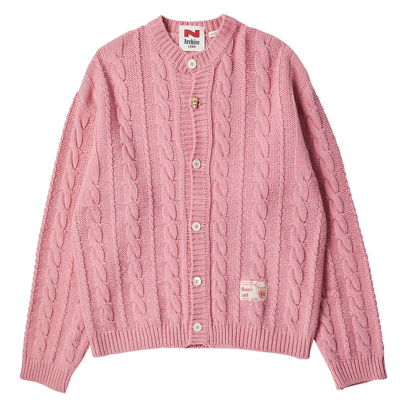 [COLLECTION LINE] ARCHIVE BUTTON WOOL BULKY CABLE KNIT PINK
