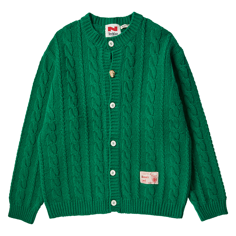 [COLLECTION LINE] ARCHIVE BUTTON WOOL BULKY CABLE KNIT GREEN
