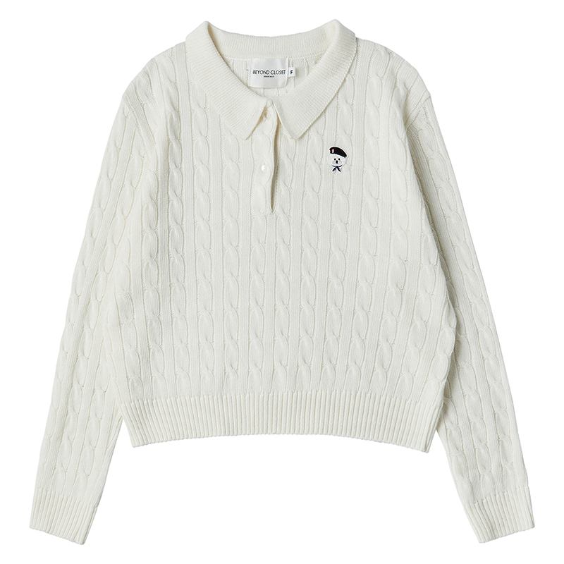 [WOMEN&#039;S EDITION] NEW PARISIAN CASHMERE CABLE CROP COLLAR KNIT IVORY