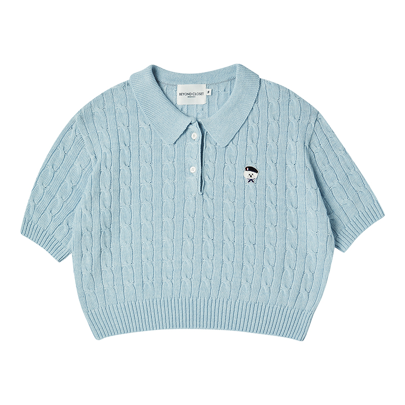 [WOMEN&#039;S EDITION] NEW PARISIAN BAMBOO CABLE CROP COLLAR KNIT SKY BLUE