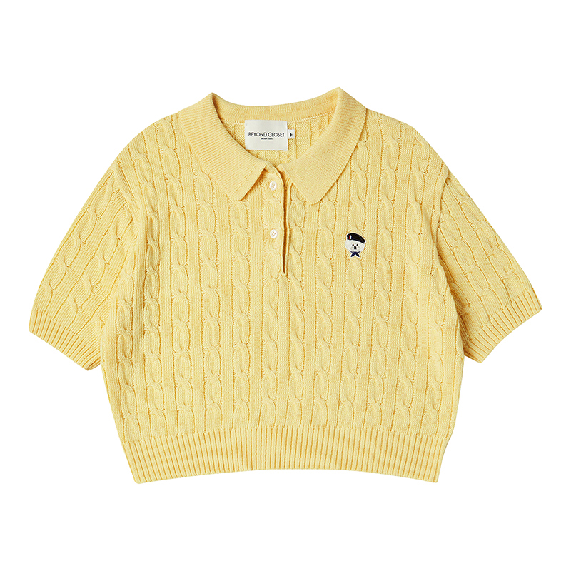 [WOMEN&#039;S EDITION] NEW PARISIAN BAMBOO CABLE CROP COLLAR KNIT YELLOW