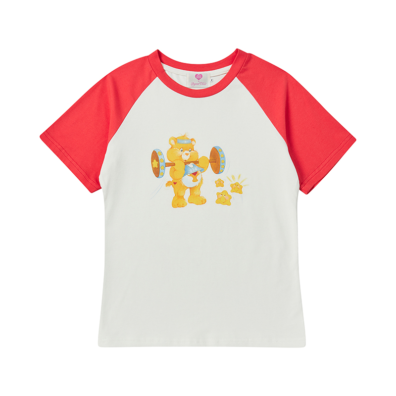 [WOMEN&#039;S EDITION] USA GYM 케어베어 래글런 반팔 티셔츠 레드