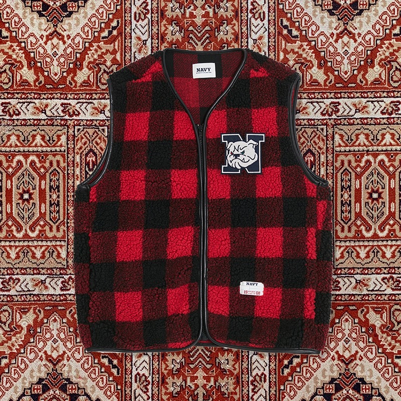 [10ARCHIVE]80&#039;S IVY CHECK FUR VEST RED