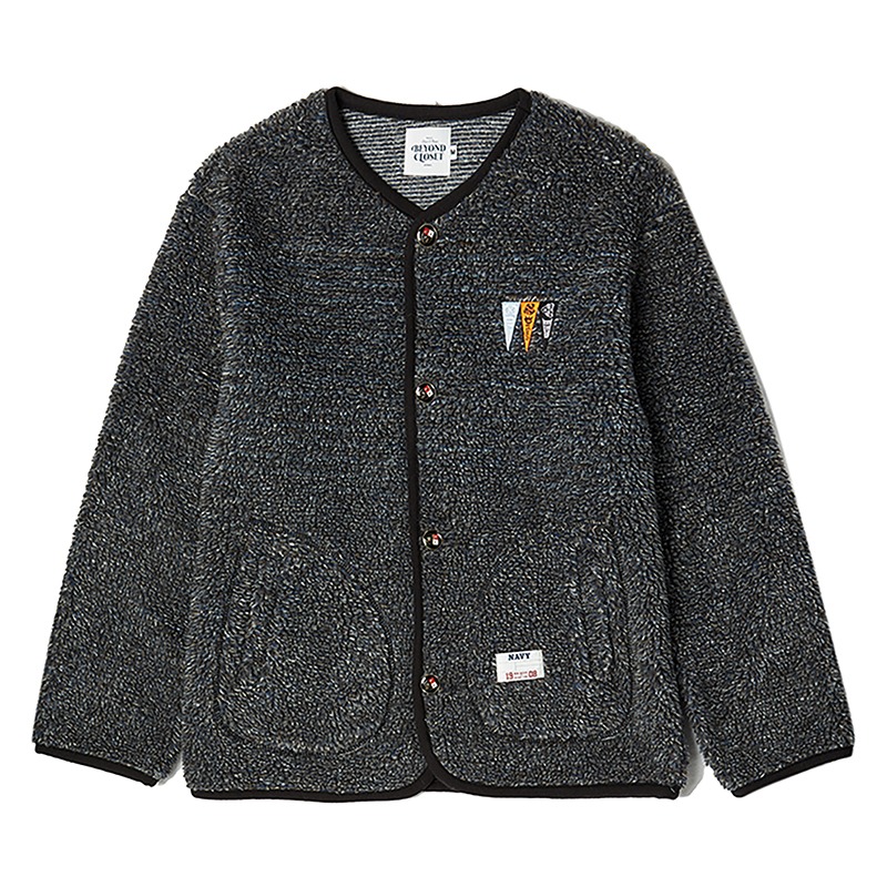 [COLLECTION LINE]N ARCHIVE IVY FLAG LOGO FUR CARDIGAN CHARCOAL GRAY
