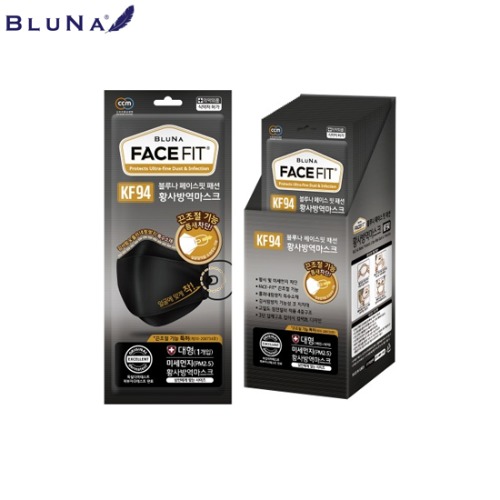 BLUNA Face Fit Mask KF94 Large Black 30ea,Beauty Box Korea,Other Brand