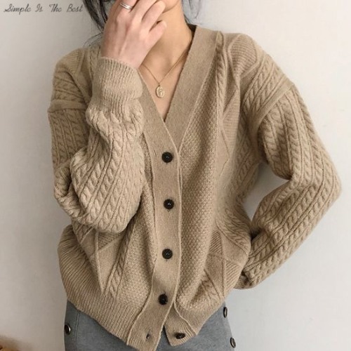 SIMPLE IS BEST Twisted V-Neck Knit Cardigan Loose Fit Boxy Cardigan 1ea