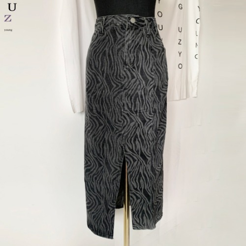 UZYOUNG New Zebra Denim Skirt 1ea