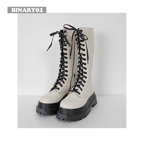 BINARY01 Lace-Up Middle Long Boots 1pair