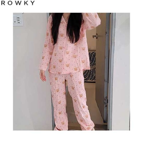 ROWKY Dot Bear Cotton Home Pajama Set Light Pink 1ea Available Now At  Beauty Box Korea