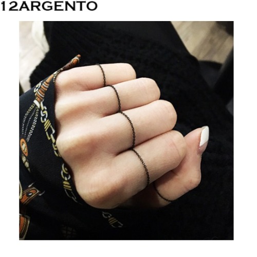 12ARGENTO Black Chain String Ring 1ea