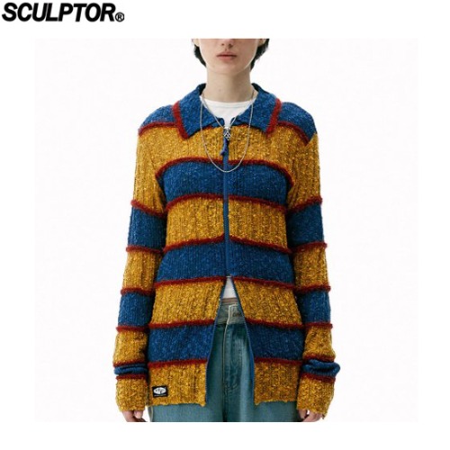 SCULPTOR Mixed Yarn Collared Cardigan Yellow/Teal 1ea available now at  Beauty Box Korea
