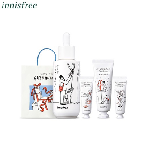 INNISFREE Black Tea Youth Enhancing Ampoule With Perfumed Hand Cream Set 4items [2022 Green Holidays -INNISFREE X ÉTOFFE]