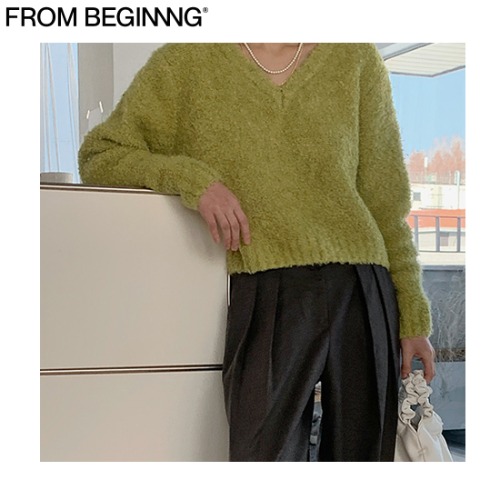 FROM BEGINNNG Lime Bookle Wool V Short Knit 1ea