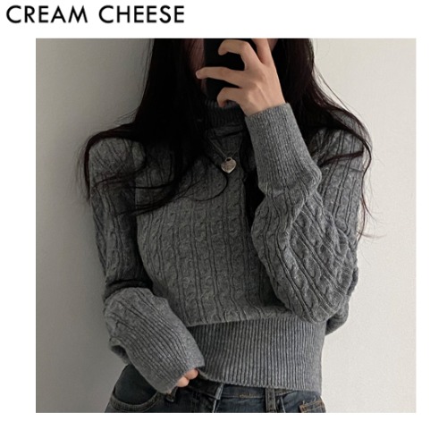 CREAM CHEESE Slim Long Sleeve Cropped Knit 1ea